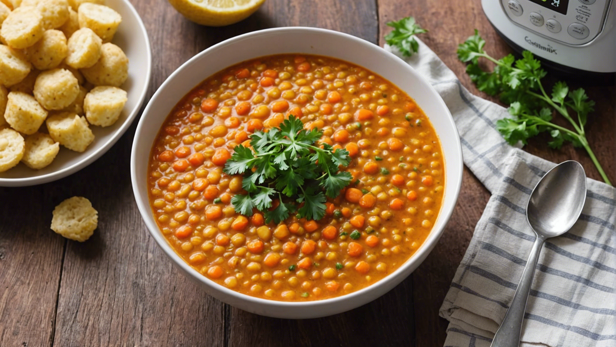 découvrez comment préparer un délicieux dahl de lentilles corail au thermomix avec cette recette facile à réaliser et pleine de saveurs exotiques.
