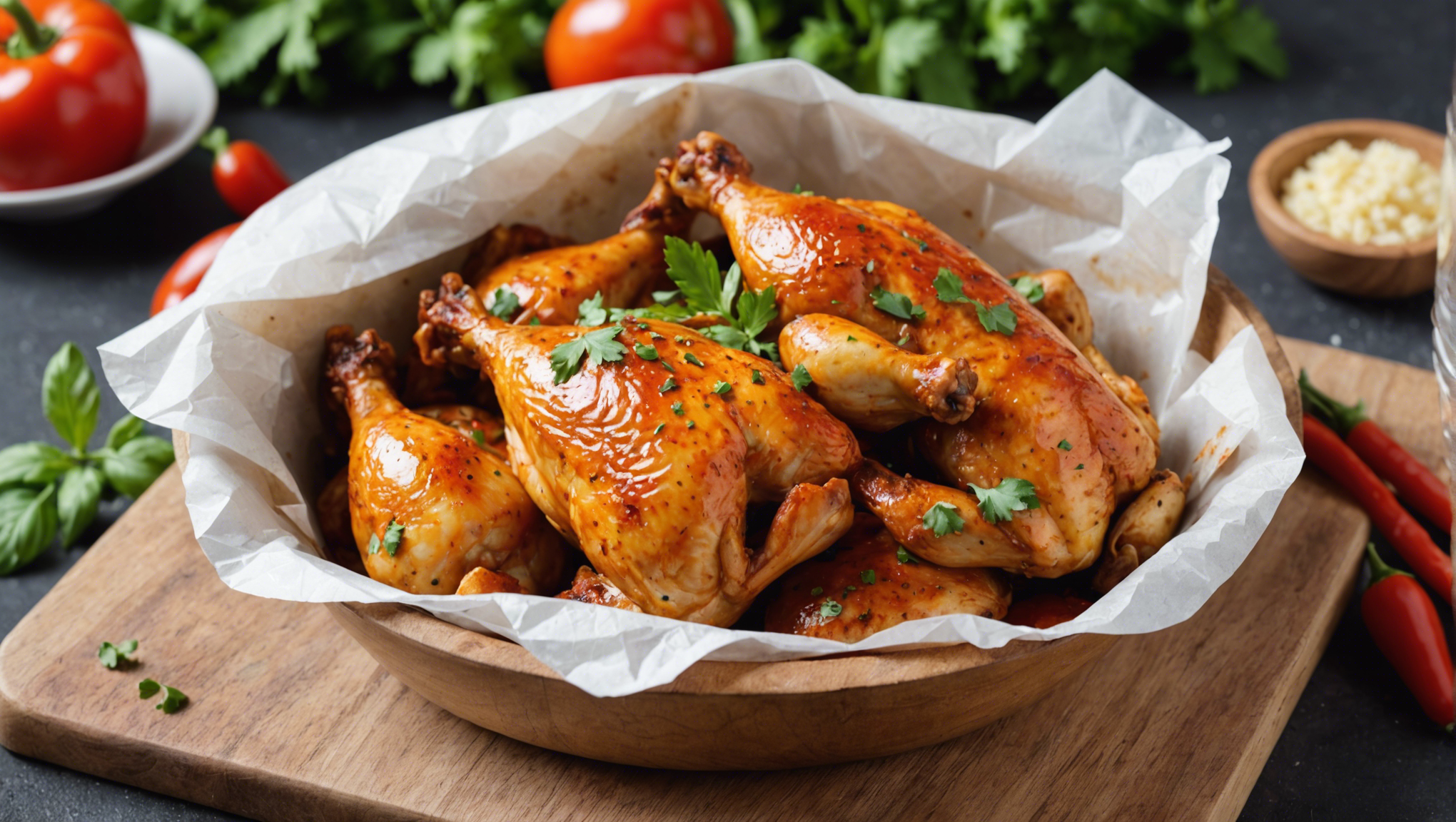 découvrez comment préparer des cuisses de poulet marinées au paprika en papillotes avec cette recette facile et savoureuse.