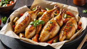 découvrez comment préparer des cuisses de poulet marinées au paprika en papillotes, une recette savoureuse et facile à réaliser pour un repas gourmand.
