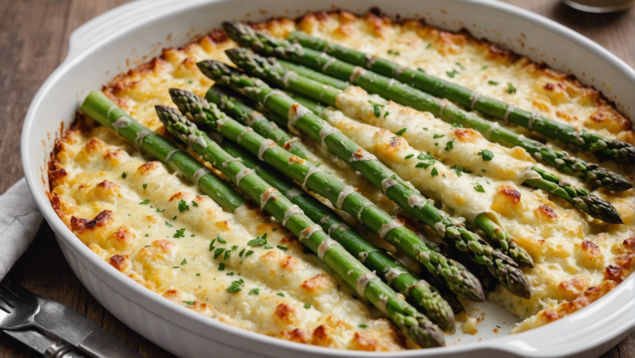 découvrez comment préparer un gratin d'asperges blanches à la béchamel et régalez-vous avec cette recette délicieuse et savoureuse.