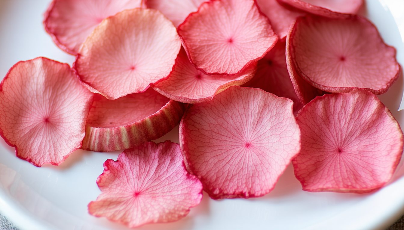 plongez dans notre vidéo créative et apprenez à réaliser des pétales de rhubarbe subtilement parfumés à l'eau de rose. une recette délicate et raffinée pour sublimer vos petits plats et étonner vos invités. rejoignez-nous sur petits plats en équilibre !