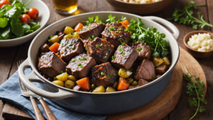 découvrez la recette ultime pour savourer une succulente épaule d'agneau mijotée dans une cocotte en fonte et régaler vos convives avec cette spécialité culinaire délicieusement tendre.