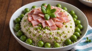 découvrez la recette délicieuse du dessert de riz cantonais agrémenté de petits pois et de jambon. un plaisir sucré-salé à déguster en famille ou entre amis.