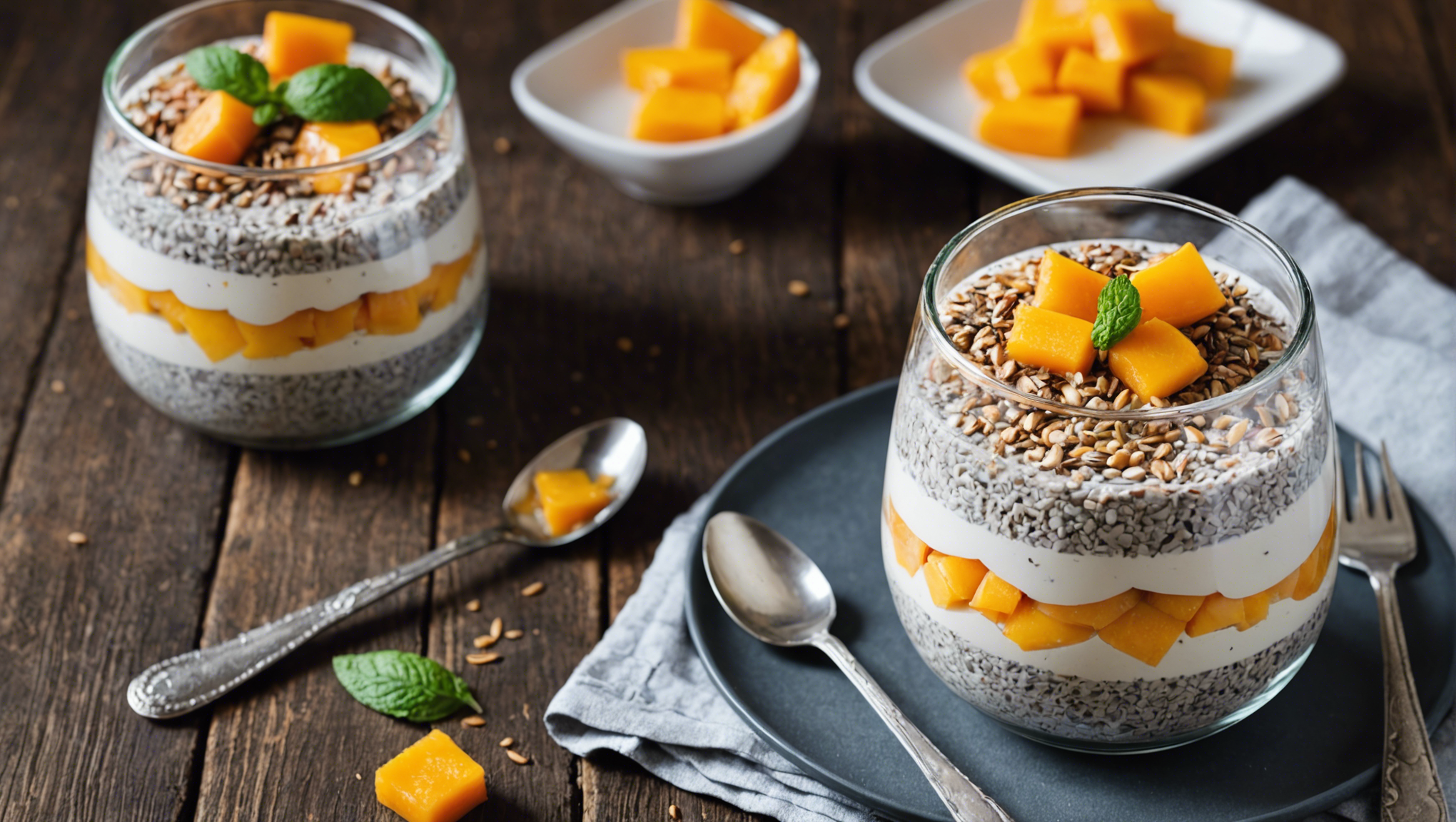 découvrez comment réaliser un délicieux dessert aux graines de chia, lait de coco et mangues grâce à cette recette facile et gourmande !