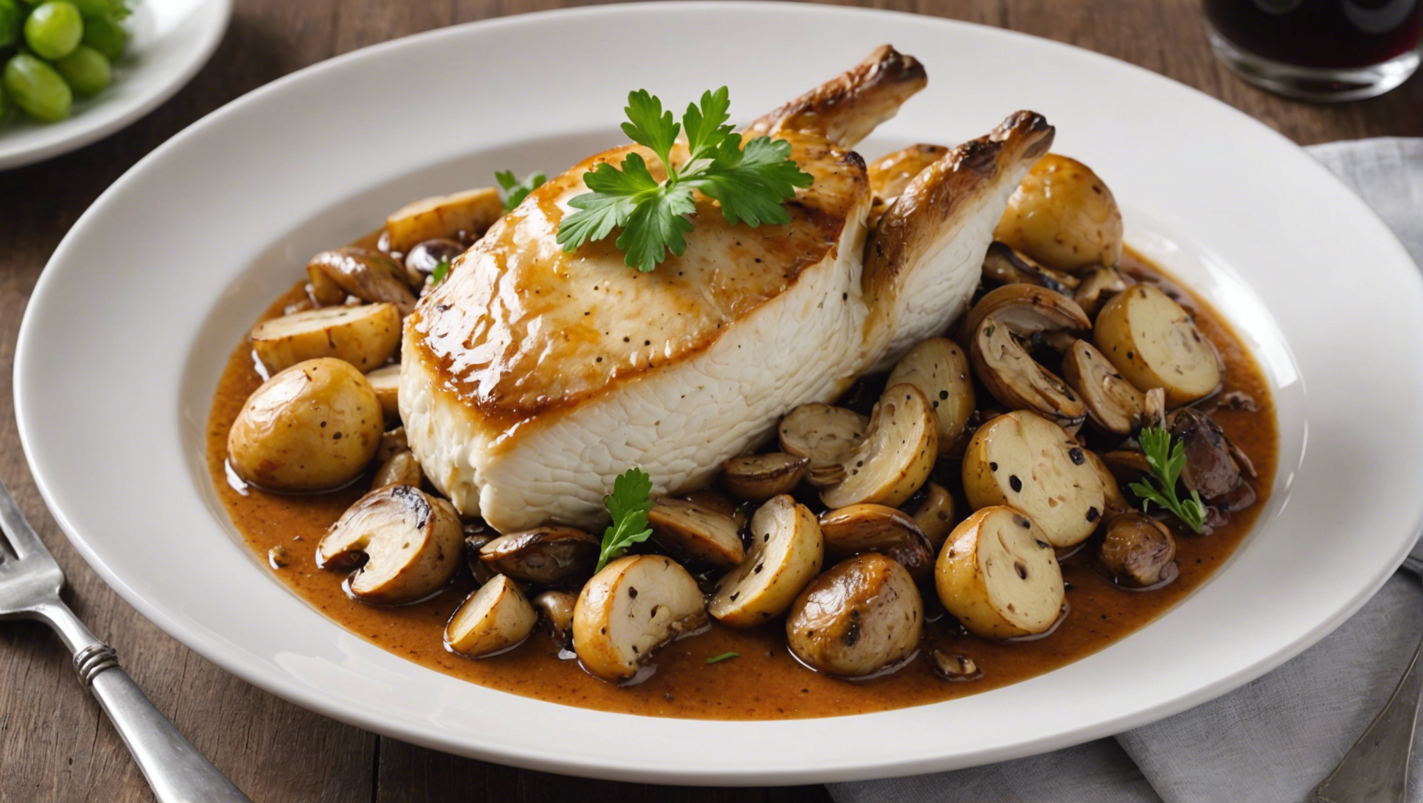 découvrez une recette facile de lapin mijoté dans une délicieuse sauce onctueuse au vin blanc, crème fraîche et champignons. savourez ce plat savoureux et généreux en famille ou entre amis.