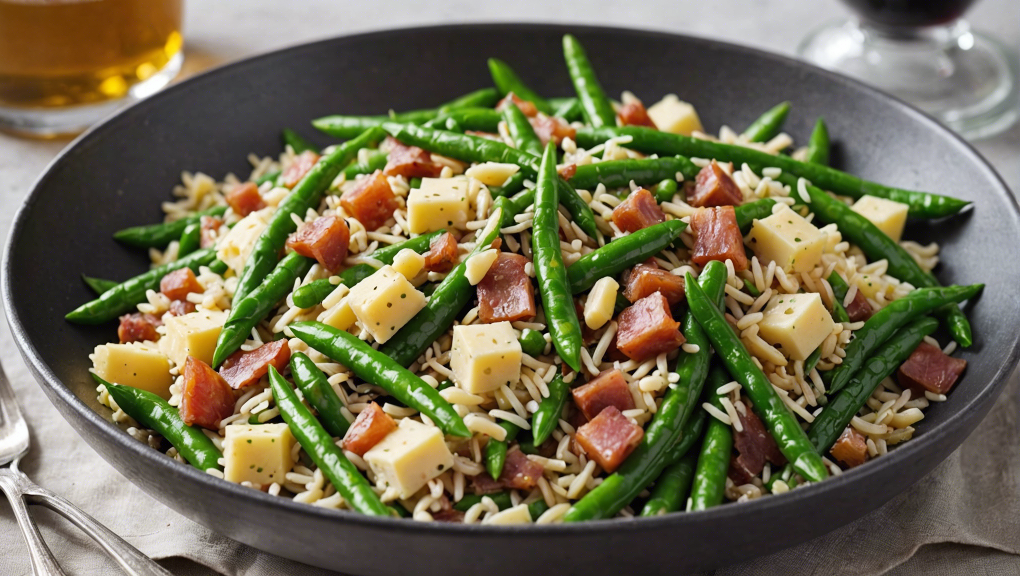 découvrez notre délicieuse recette de riz aux haricots verts, lardons et gruyère. un plat gourmand et réconfortant à déguster en famille ou entre amis.