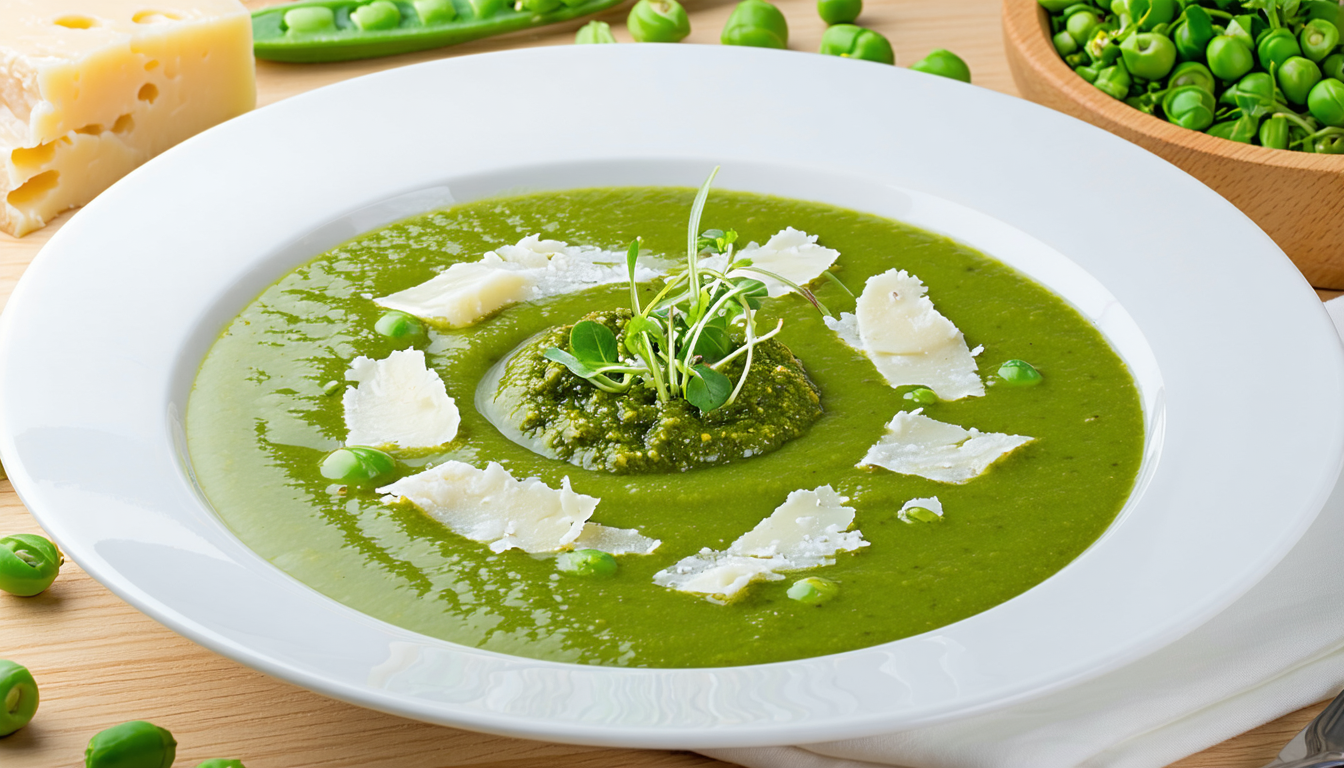 savourez un week-end gourmand avec notre velouté de petits pois riche en saveurs, accompagné d'un pesto de fanes maison et de délicieux morceaux de morbier aop. un mélange parfait de fraîcheur et de tradition pour régaler vos papilles.